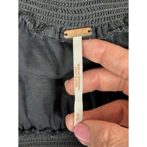 Free People Sunbeams Off Shoulder Mini Dress Black Small Embroidered Ruffled - Picture 5 of 16